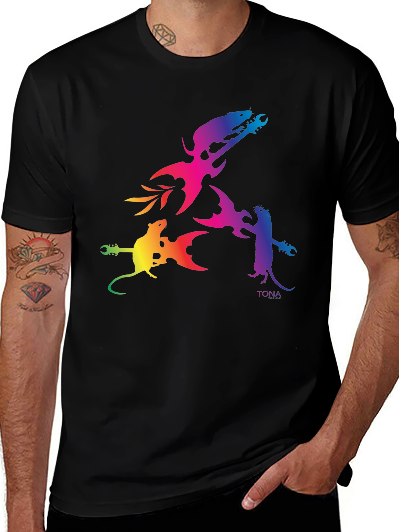 Rainbow Rat Guitar T-Shirt - Musical Rodent Tee