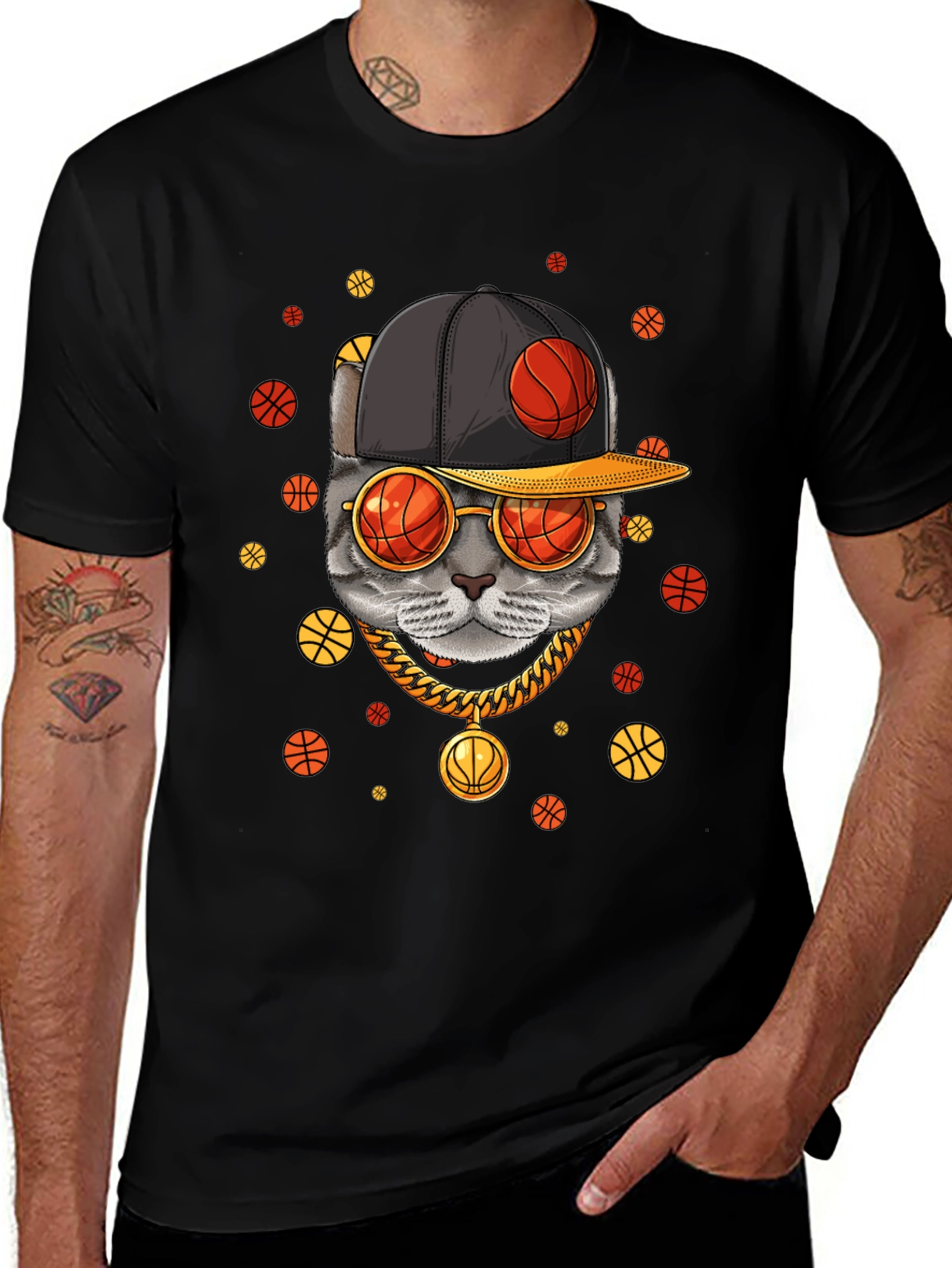 Black Cool Cat Basketball Graphic Tee main image