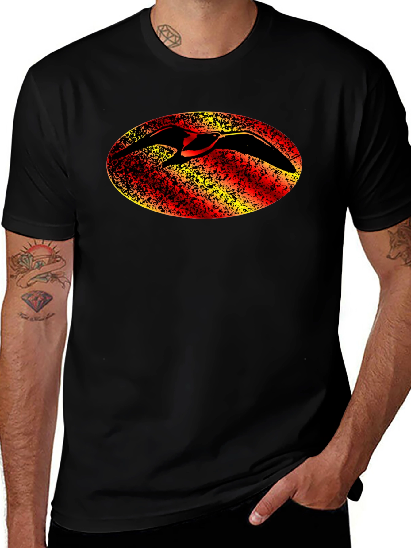 Variant 5 of Black T-Shirt with Bird Oval Design