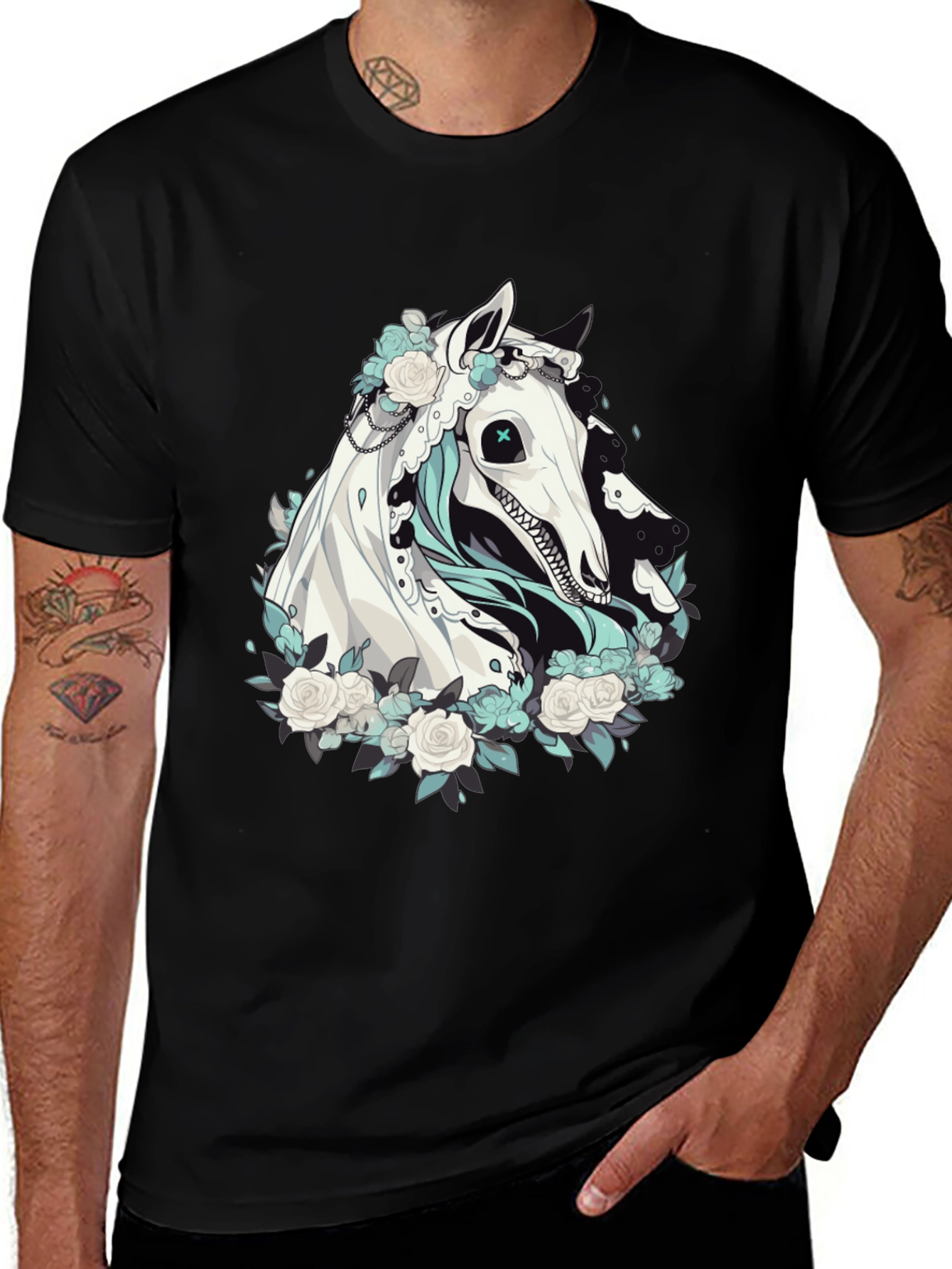 Variant 2 of Floral Horse Graphic Tee - Black