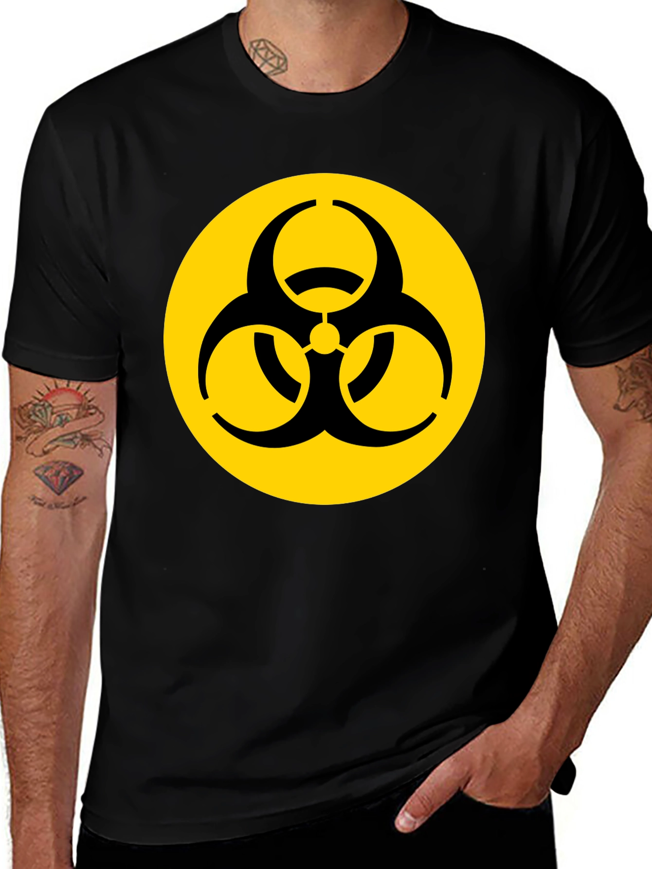 Variant 8 of Biohazard Symbol Graphic T-Shirt - Black Cotton Blend