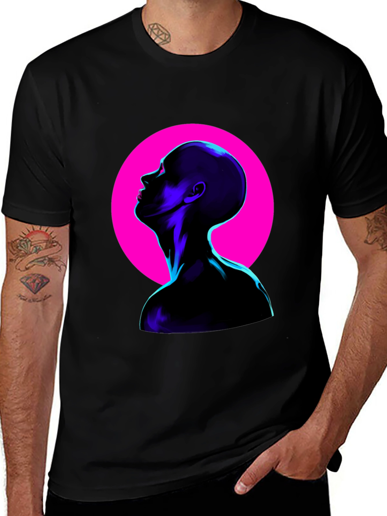 Variant 8 of Cyberpunk Silhouette Graphic Tee - Bold Black