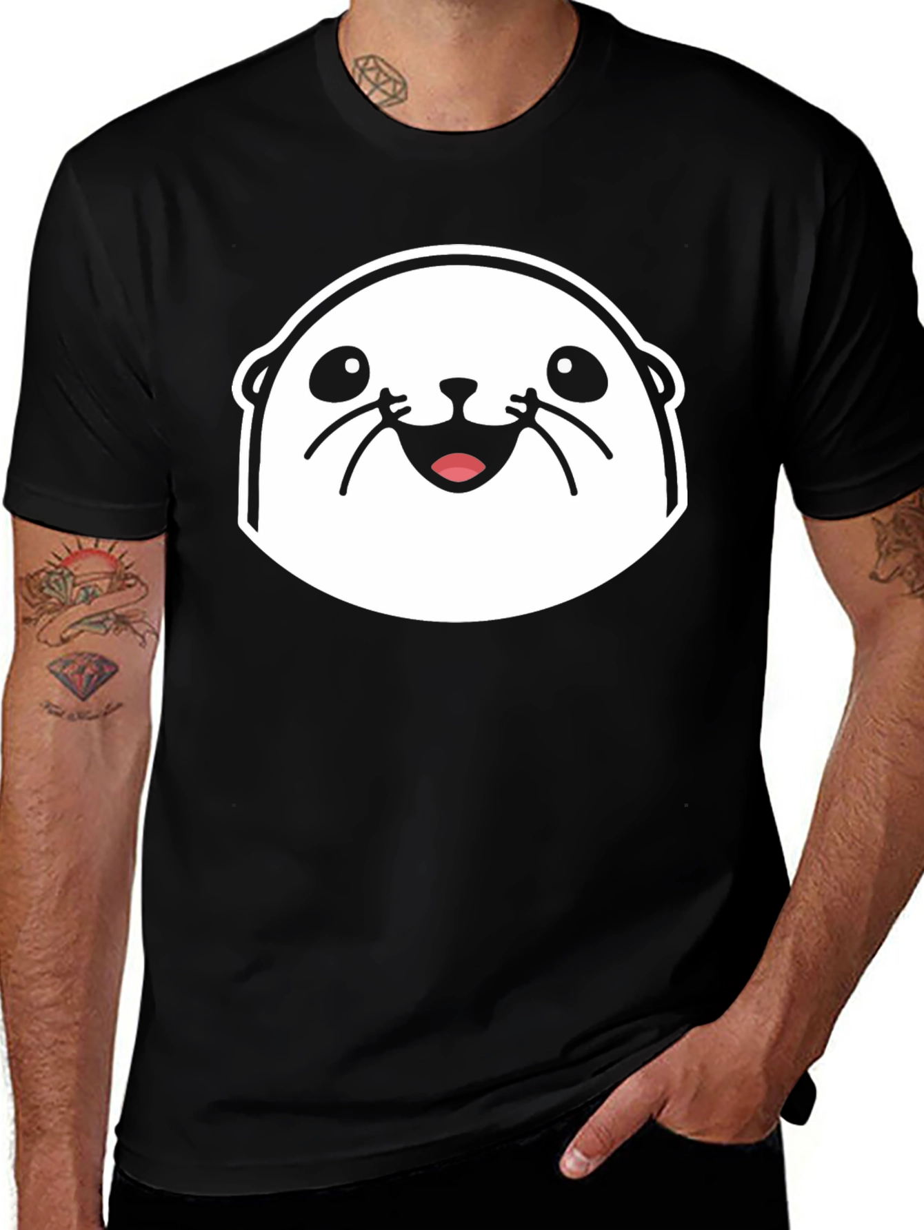 Variant 12 of Cute Otter Graphic Black T-Shirt