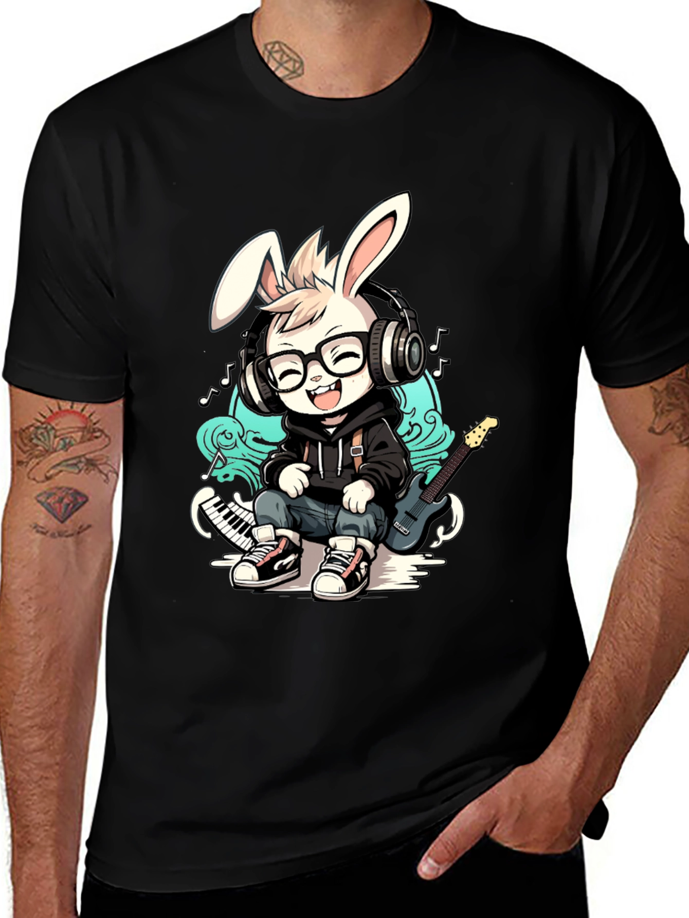 Variant 26 of Cool Bunny Musician T-Shirt