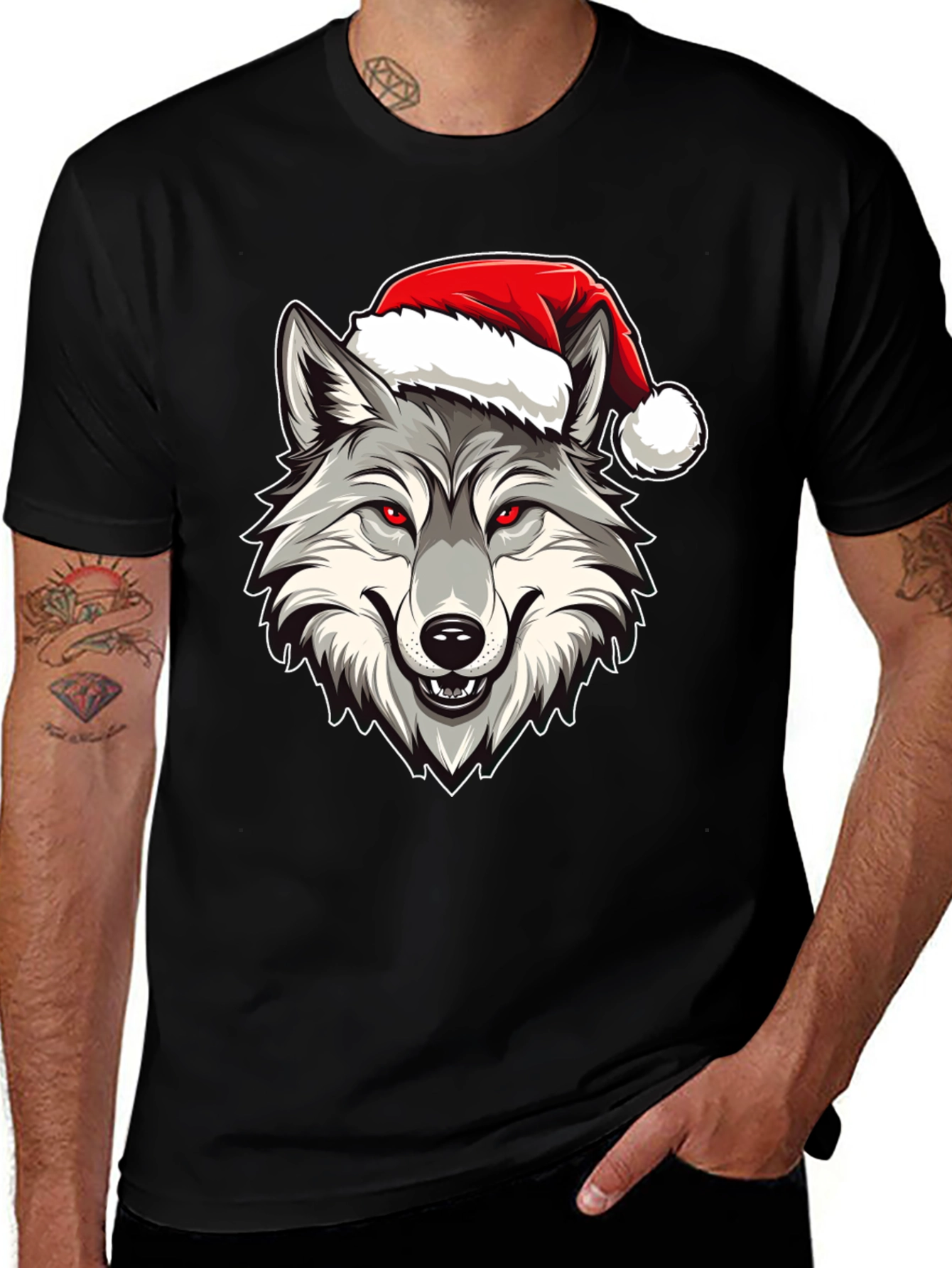 Variant 17 of Wolf Santa Hat Graphic T-Shirt