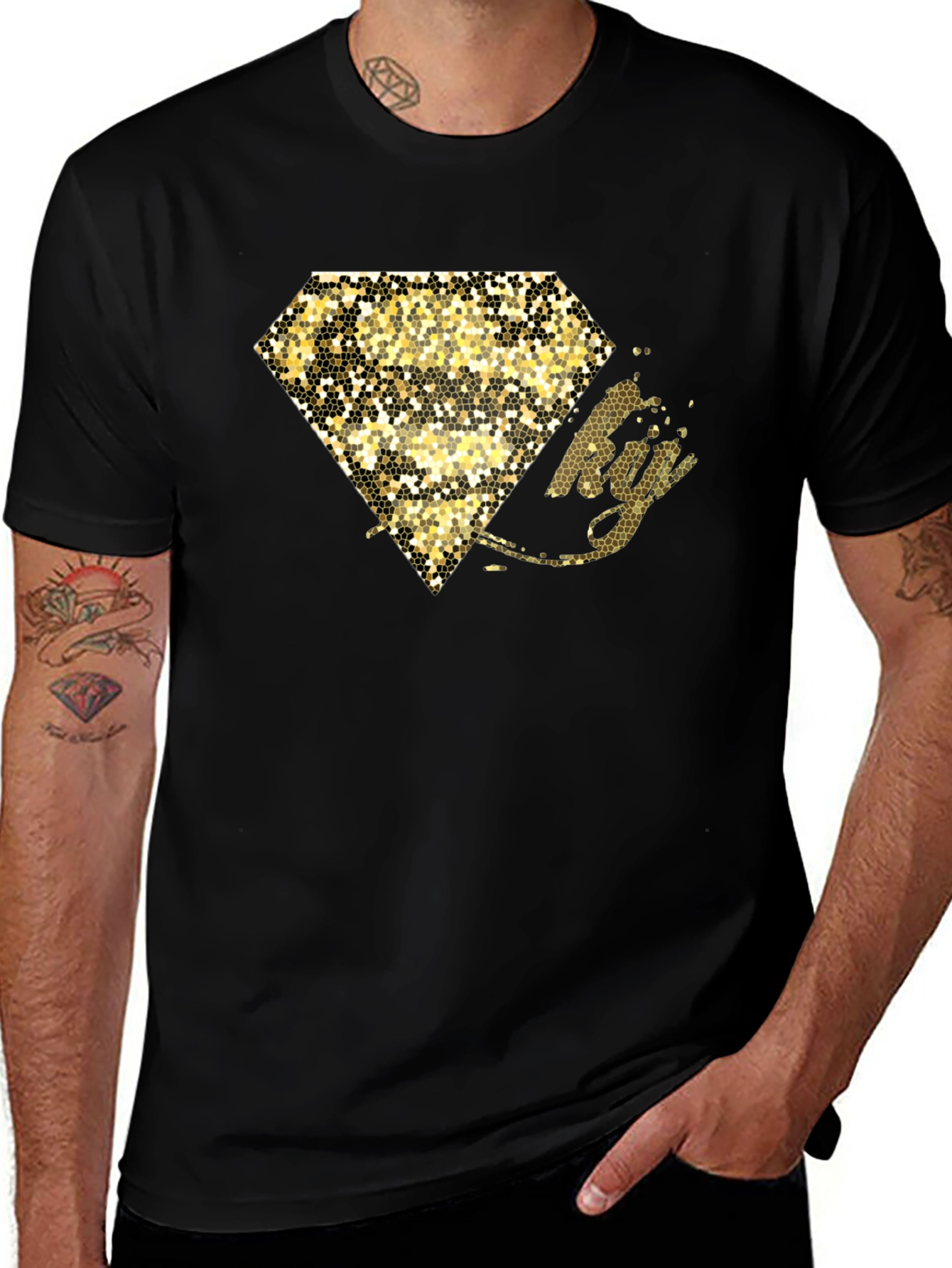 Variant 20 of Golden Diamond Graphic Black T-Shirt