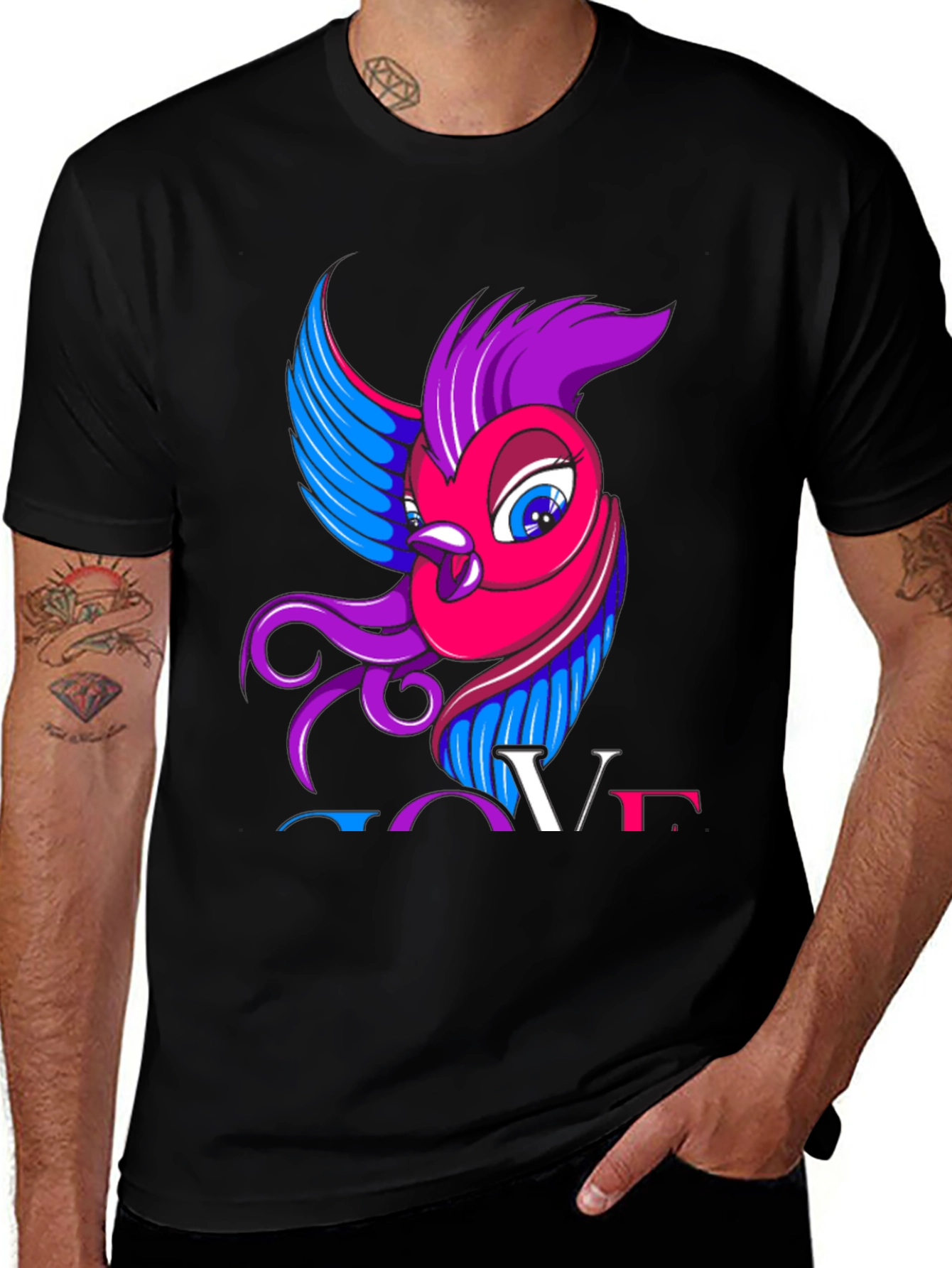 Bisexual Pride T-Shirt with Bird and "LOVE" Design