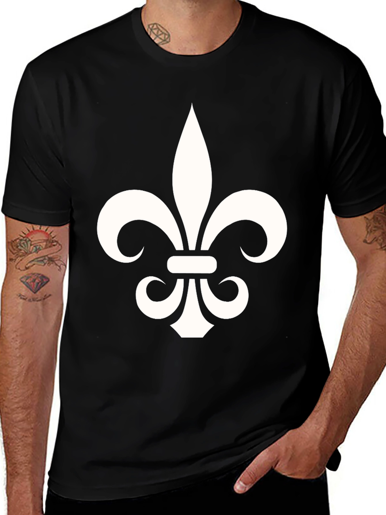Variant 3 of Fleur-de-Lis Graphic Tee - Black Cotton Blend T-Shirt
