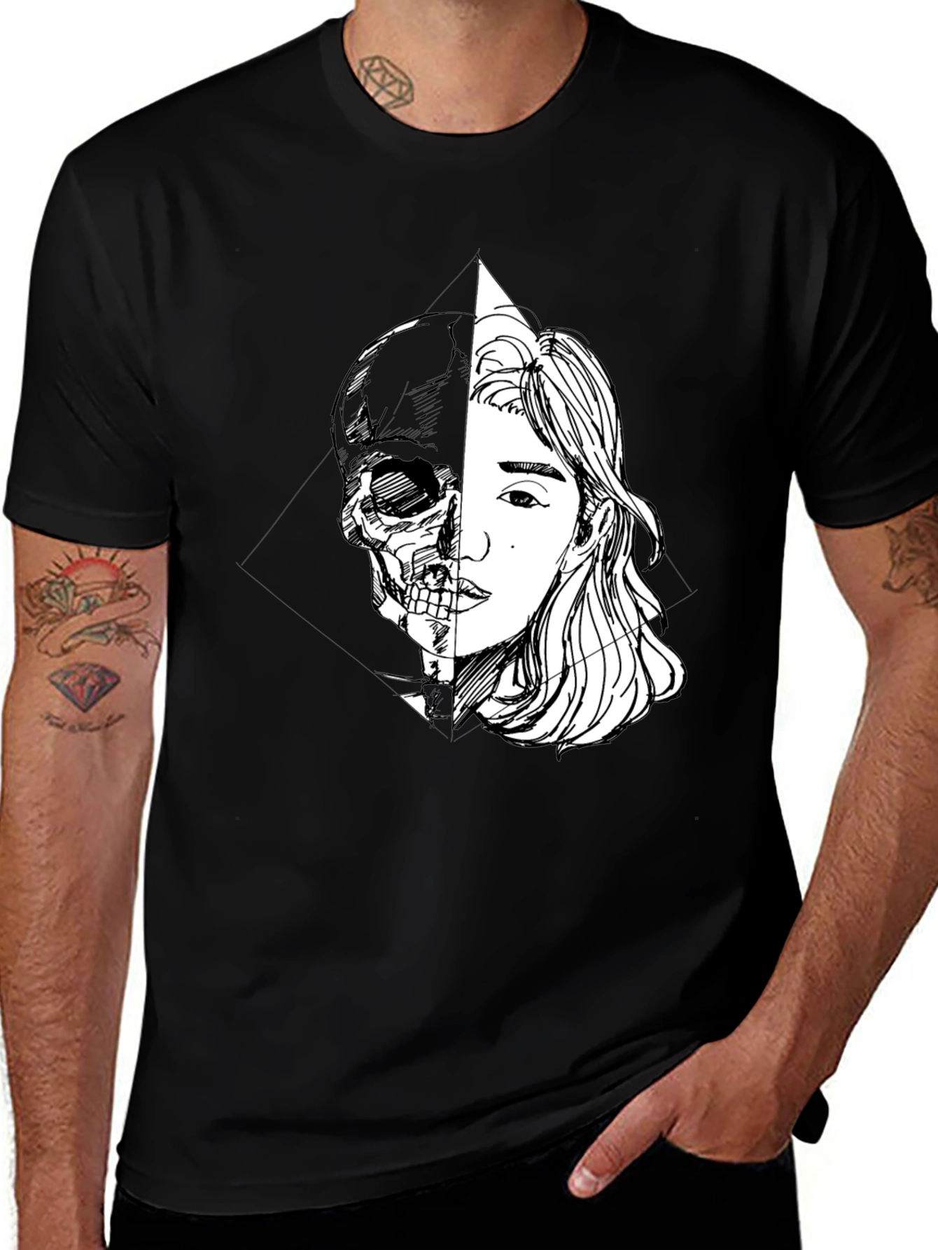Variant 3 of Half Skull Girl Graphic Tee - Edgy Unisex T-Shirt