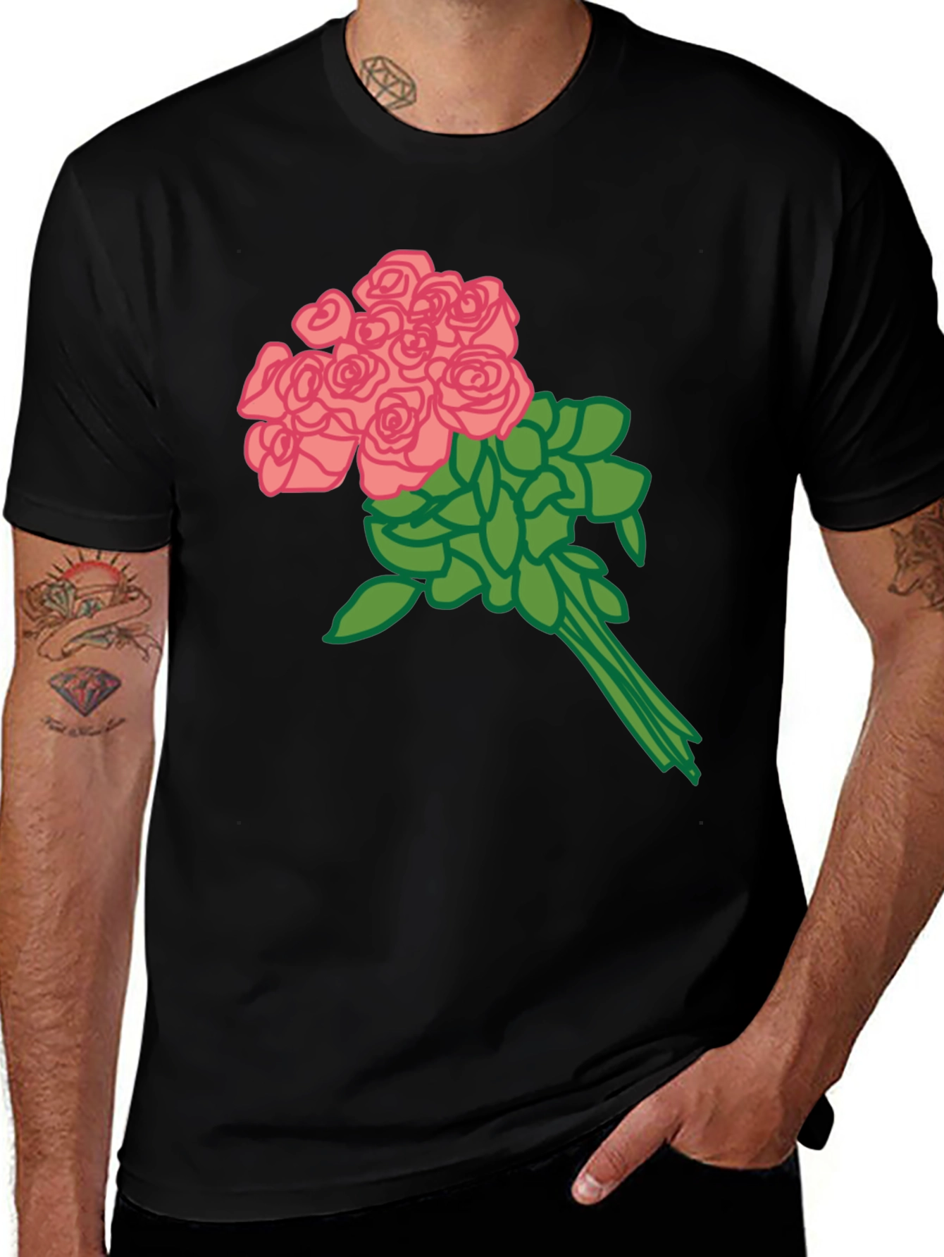 Variant 15 of Floral Bouquet Graphic Tee - Black Cotton Shirt