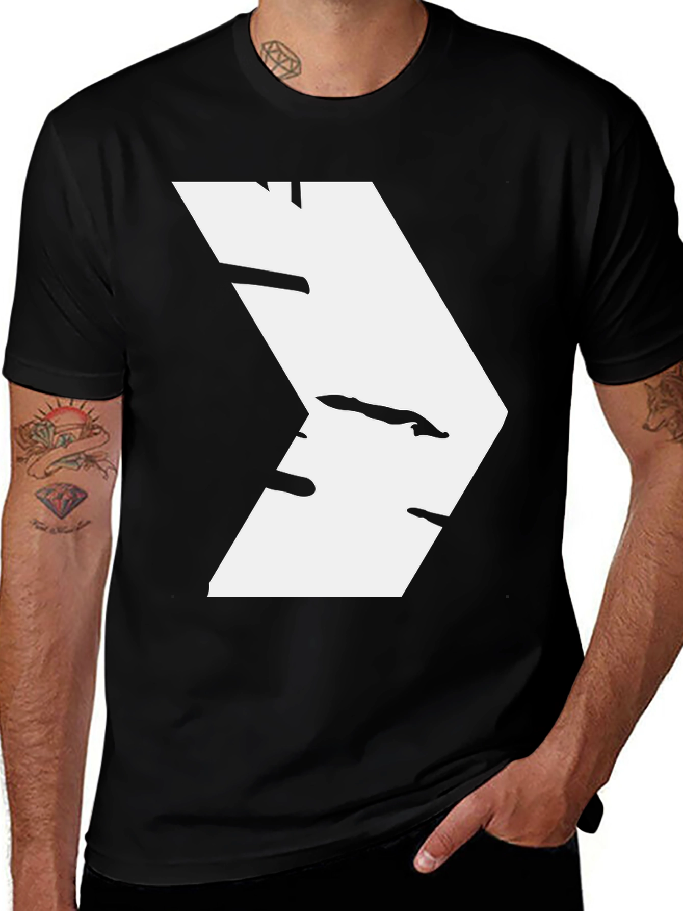 Variant 8 of Modern White Chevron Graphic Black T-Shirt