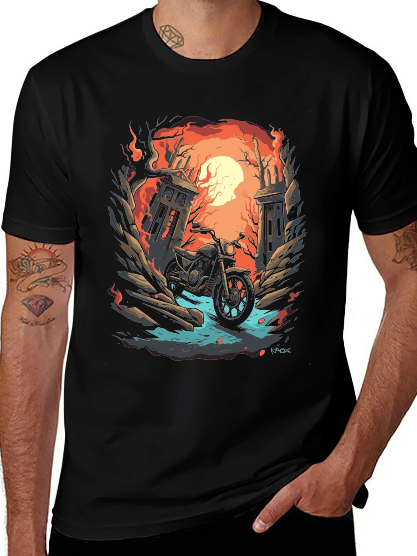Variant 24 of Motorcycle Ride T-Shirt - Eerie Sunset Design