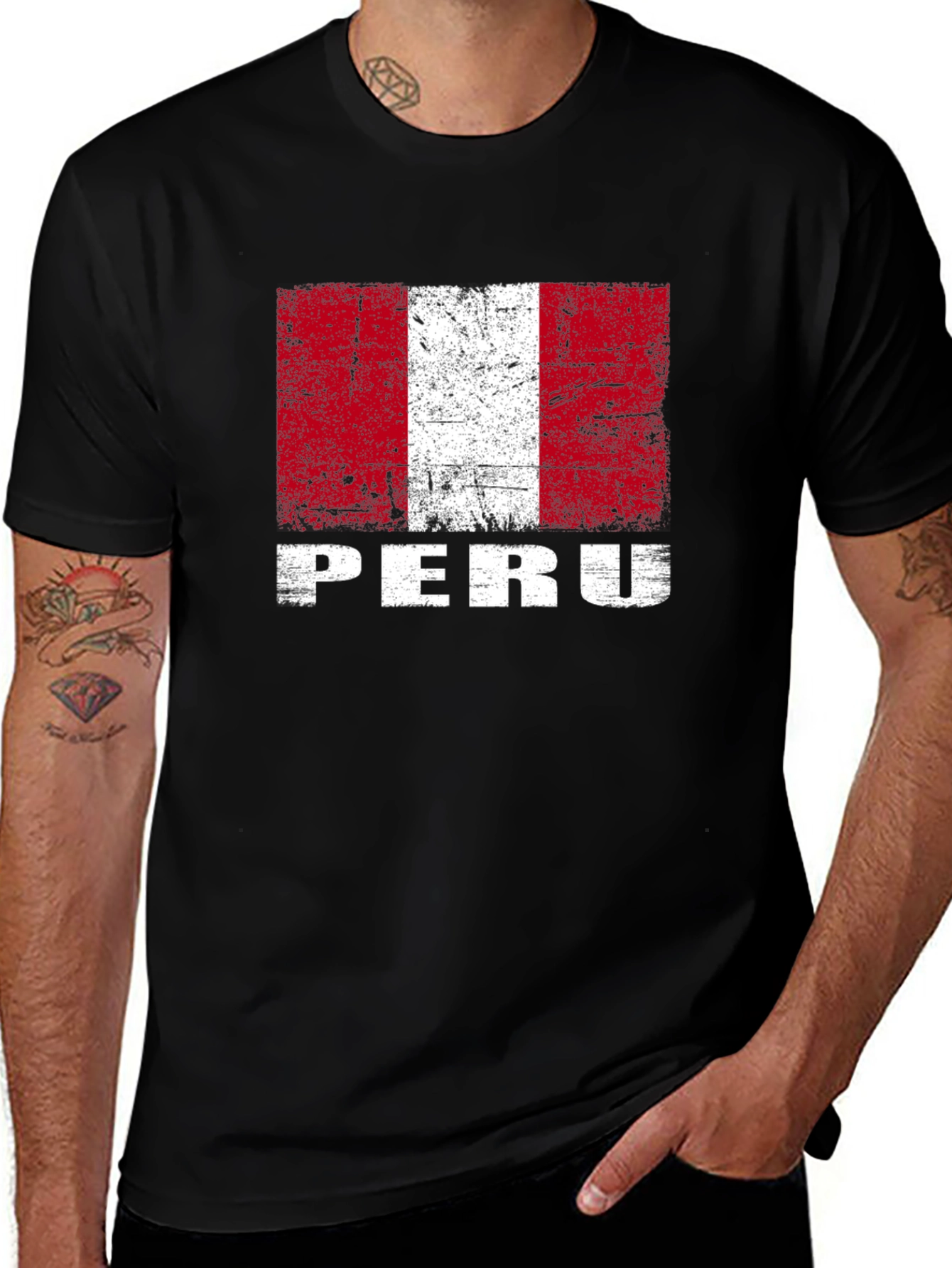 Peru Flag Graphic T-Shirt - Distressed Design