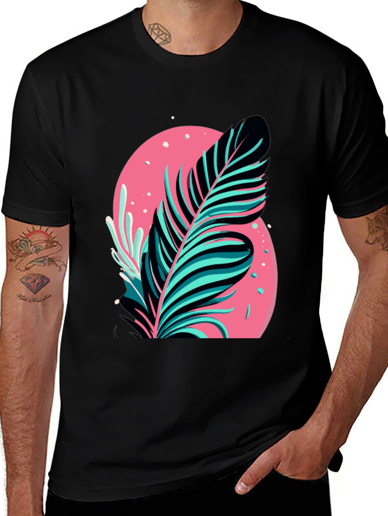 Variant 17 of Tropical Leaf Graphic Tee - Stylish Black T-Shirt