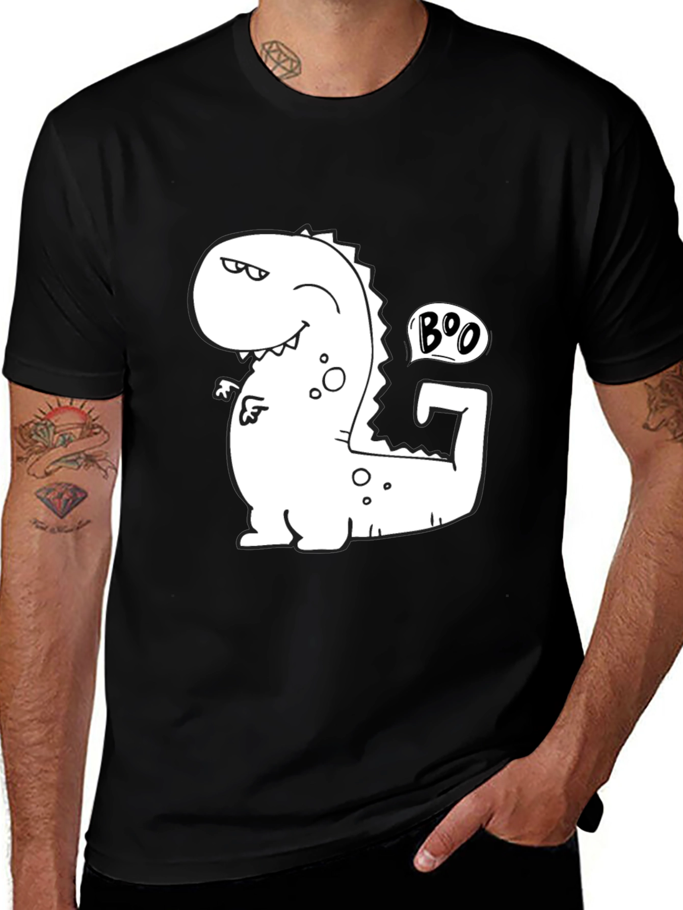 Variant 6 of Funny Boo Dinosaur Graphic Black T-Shirt