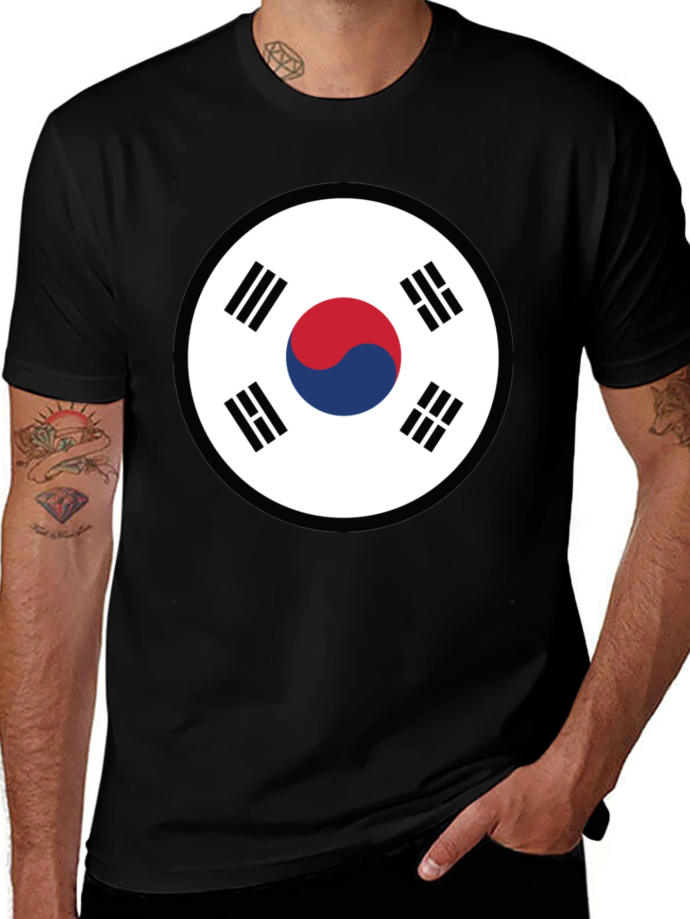 Variant 2 of Korean Flag Graphic Tee - Black Crew Neck T-Shirt