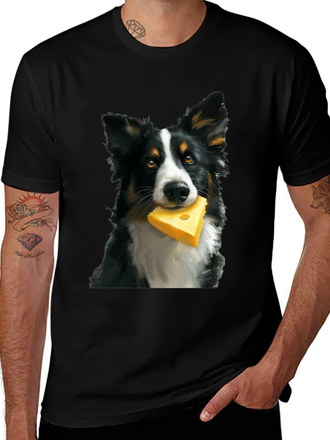 Variant 3 of Dog & Cheese Graphic Tee - Black Cotton Casual Shirt