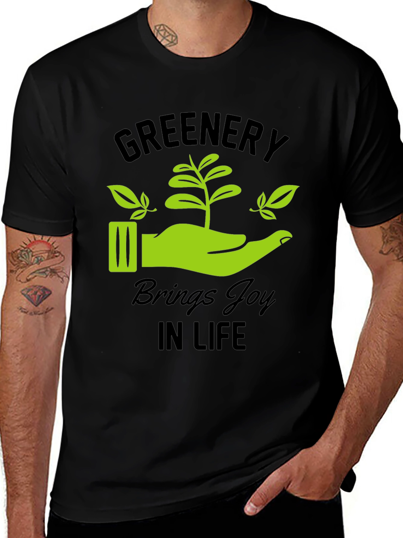 Variant 30 of Greenery Brings Joy Black T-Shirt