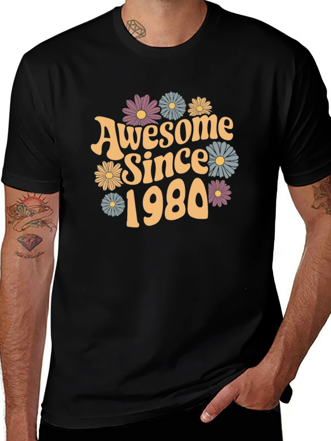 Variant 19 of Awesome Since 1980 Floral Graphic Tee