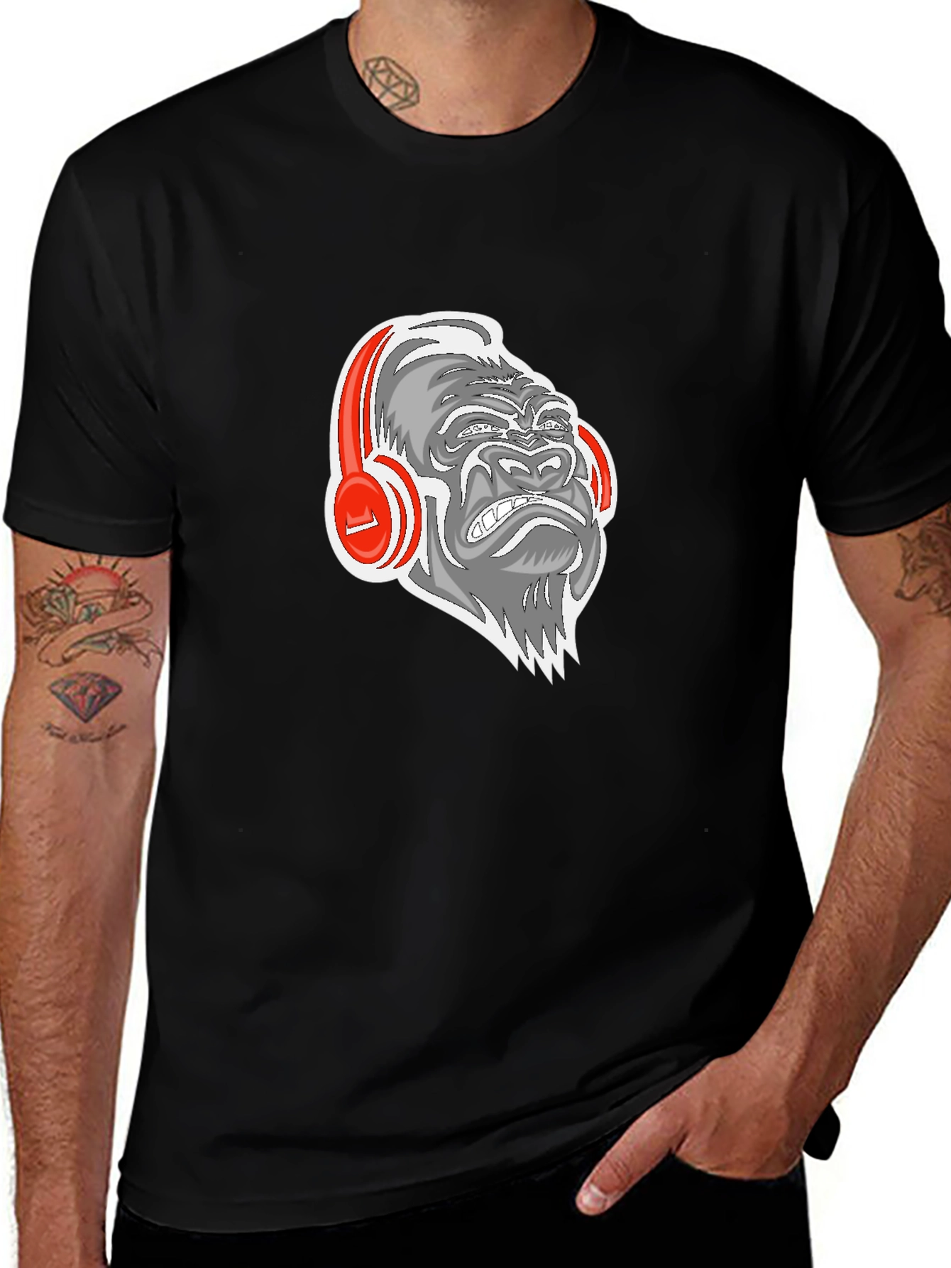 Variant 13 of Gorilla Headphones Graphic Tee - Black