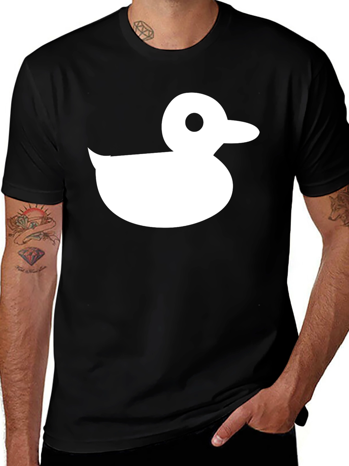 Variant 2 of Black T-Shirt with White Duck Graphic - Casual Style