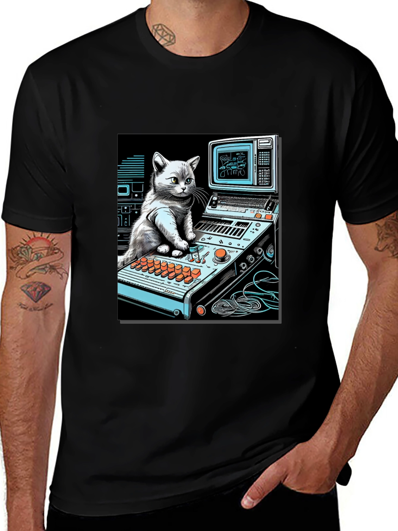 Variant 16 of Cat DJ Black T-Shirt
