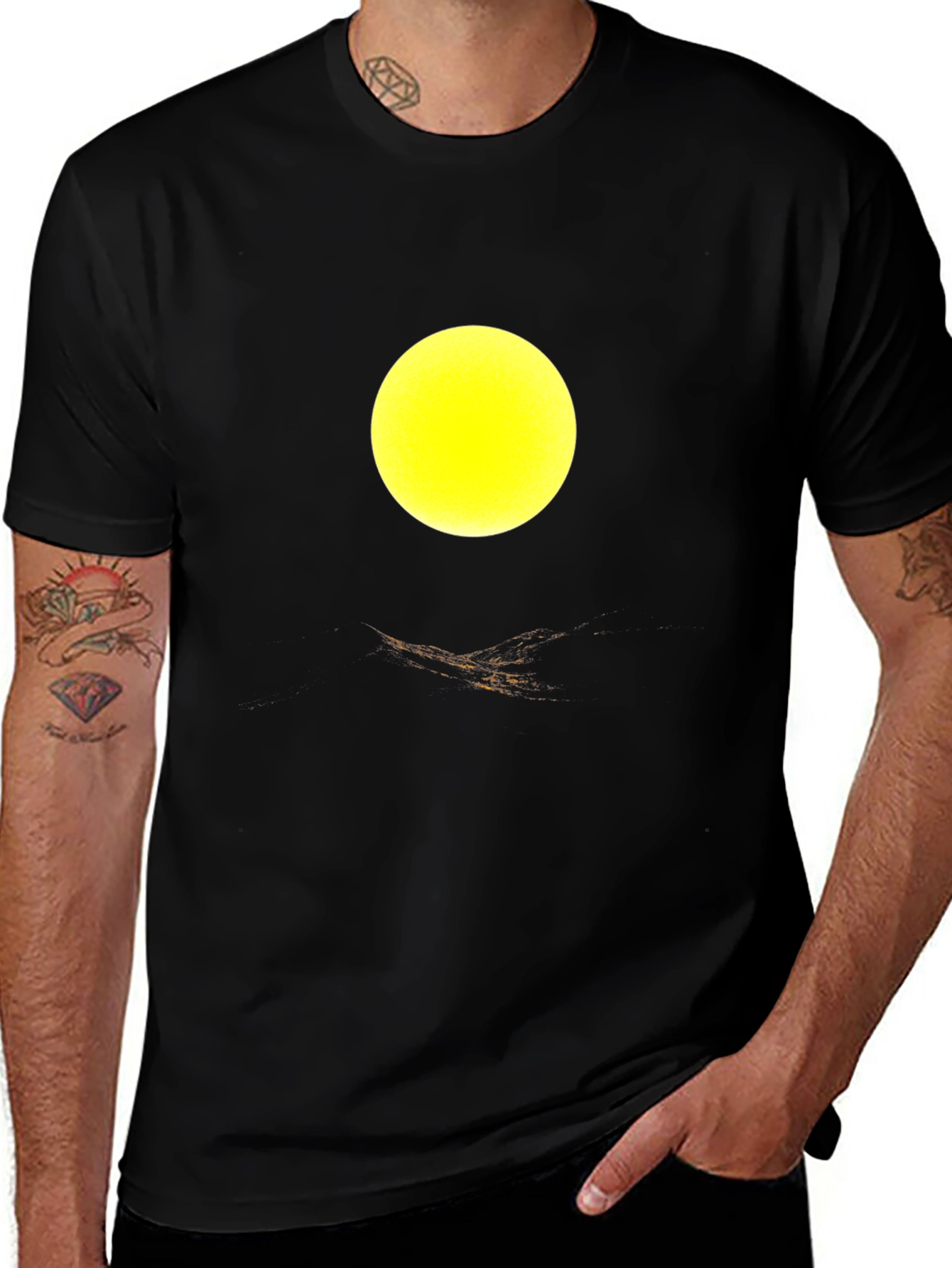 Variant 13 of Abstract Yellow Circle Design Black T-Shirt