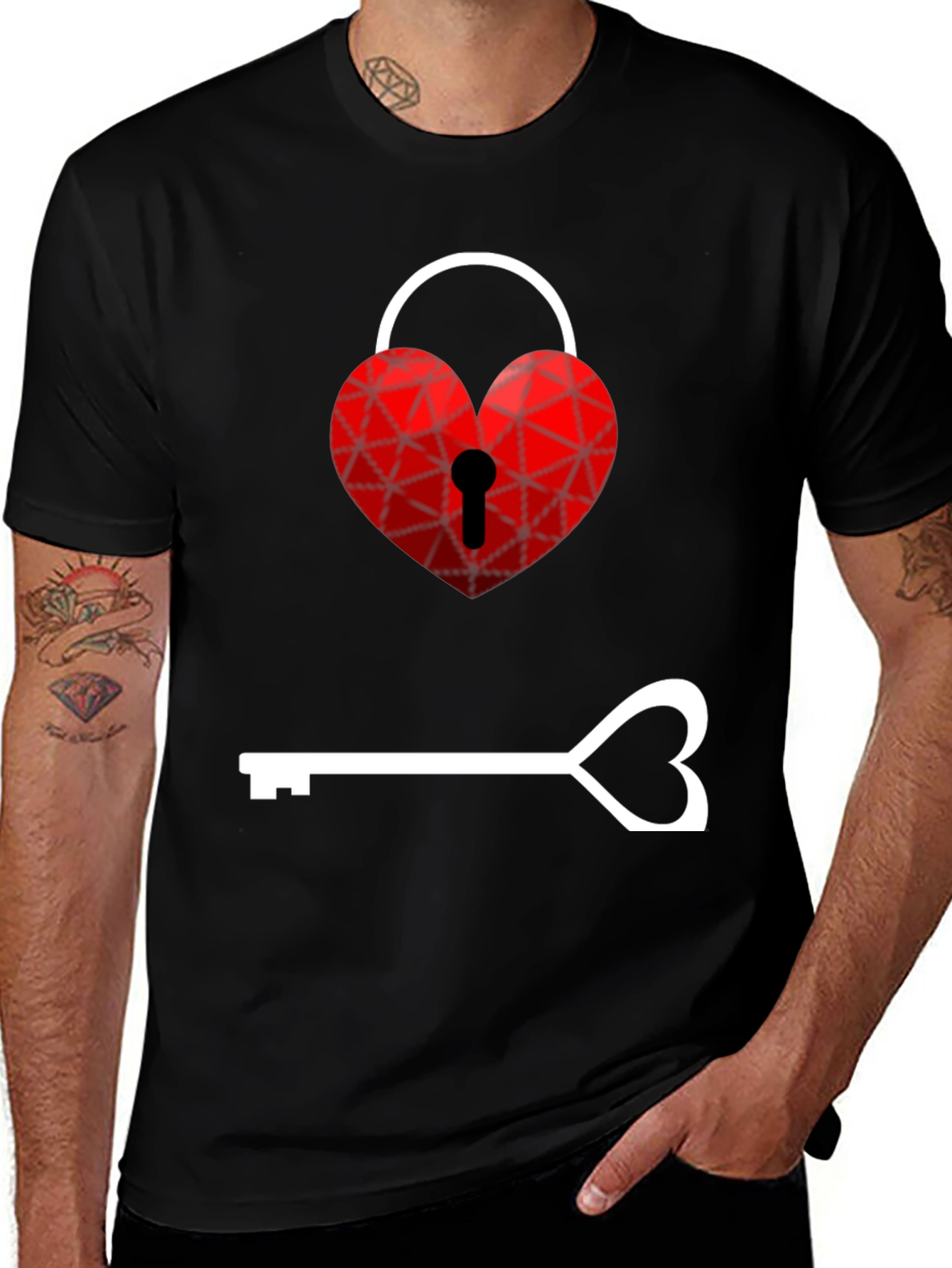 Variant 10 of Heart Lock & Key Graphic Tee - Love Unlock T-Shirt