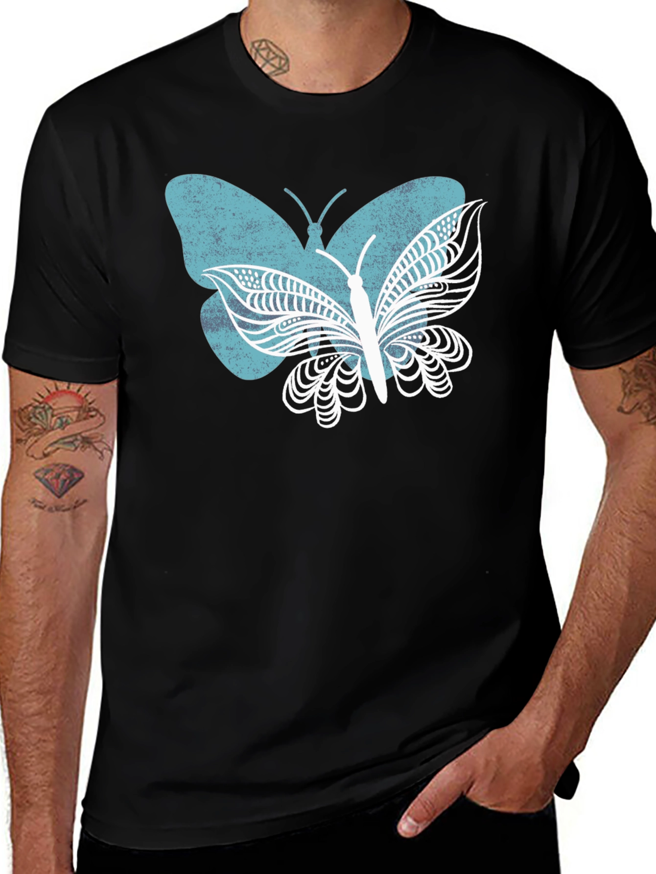 Variant 6 of Butterfly Graphic Tee - Stylish Men's Black T-Shirt