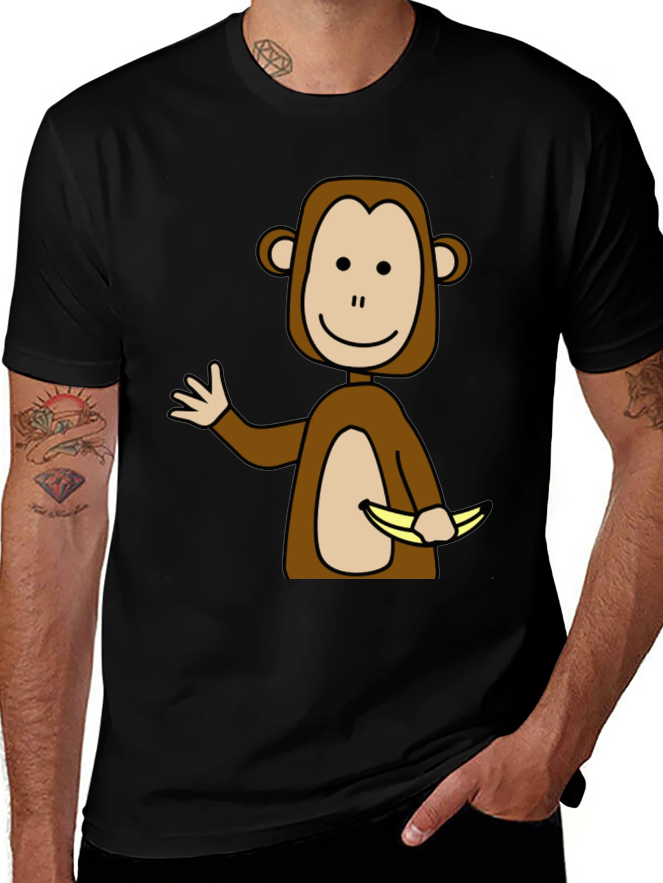 Variant 30 of Monkey with Bananas Graphic T-Shirt - Black Casual Tee