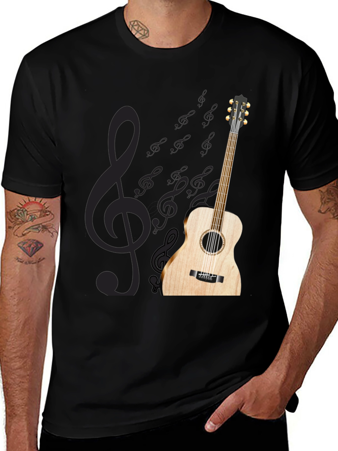 Variant 30 of Acoustic Guitar Treble Clef Black T-Shirt