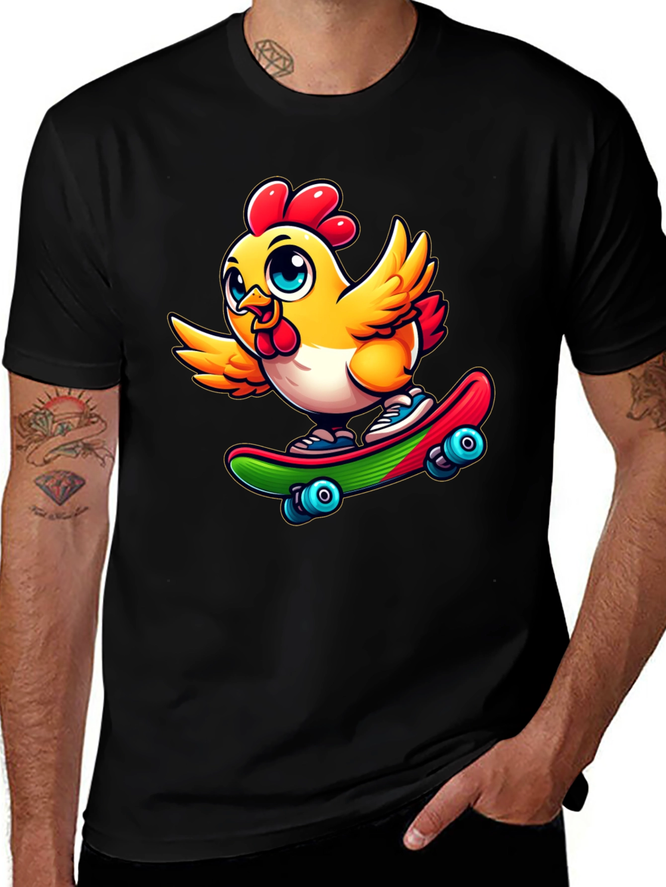 Variant 20 of Skateboarding Chicken Graphic Tee - Black