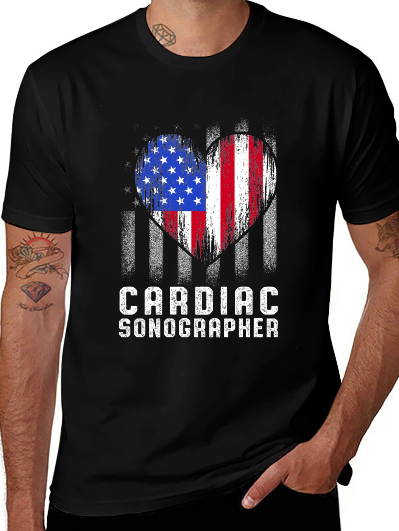 Variant 23 of Cardiac Sonographer American Flag Heart T-Shirt