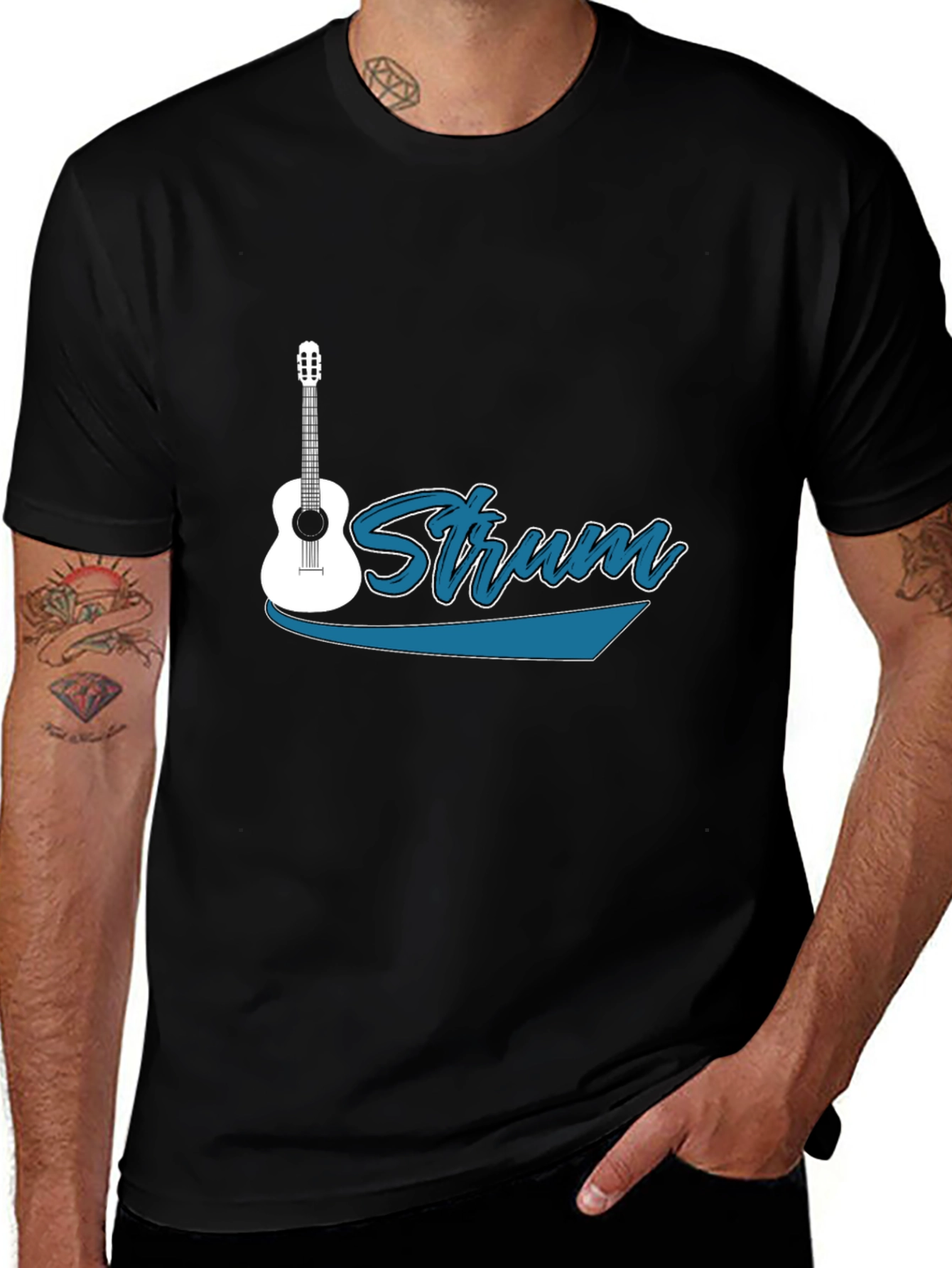 Variant 26 of Strum Guitar Graphic Tee - Black Cotton T-Shirt