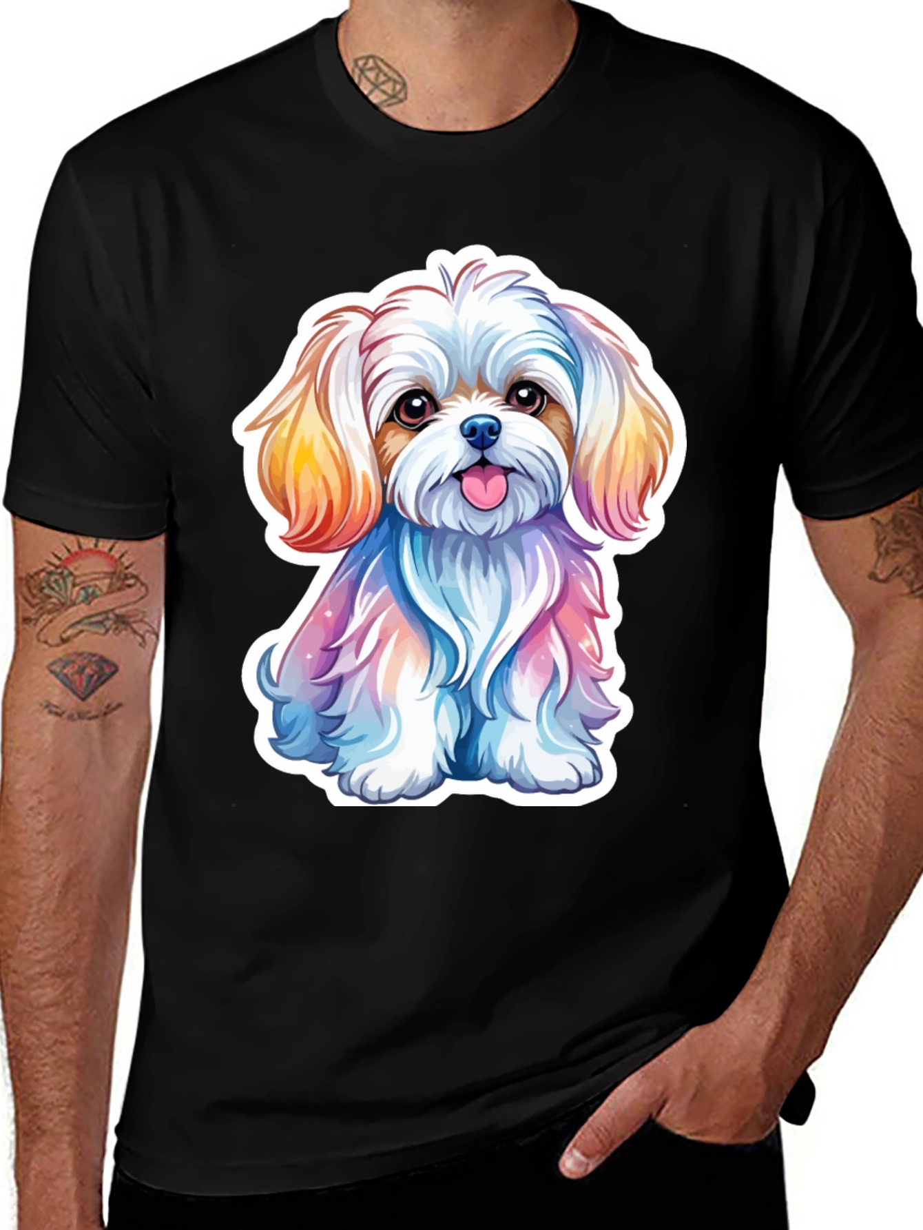 Variant 12 of Cute Colorful Puppy Graphic Tee - Unisex Black T-Shirt