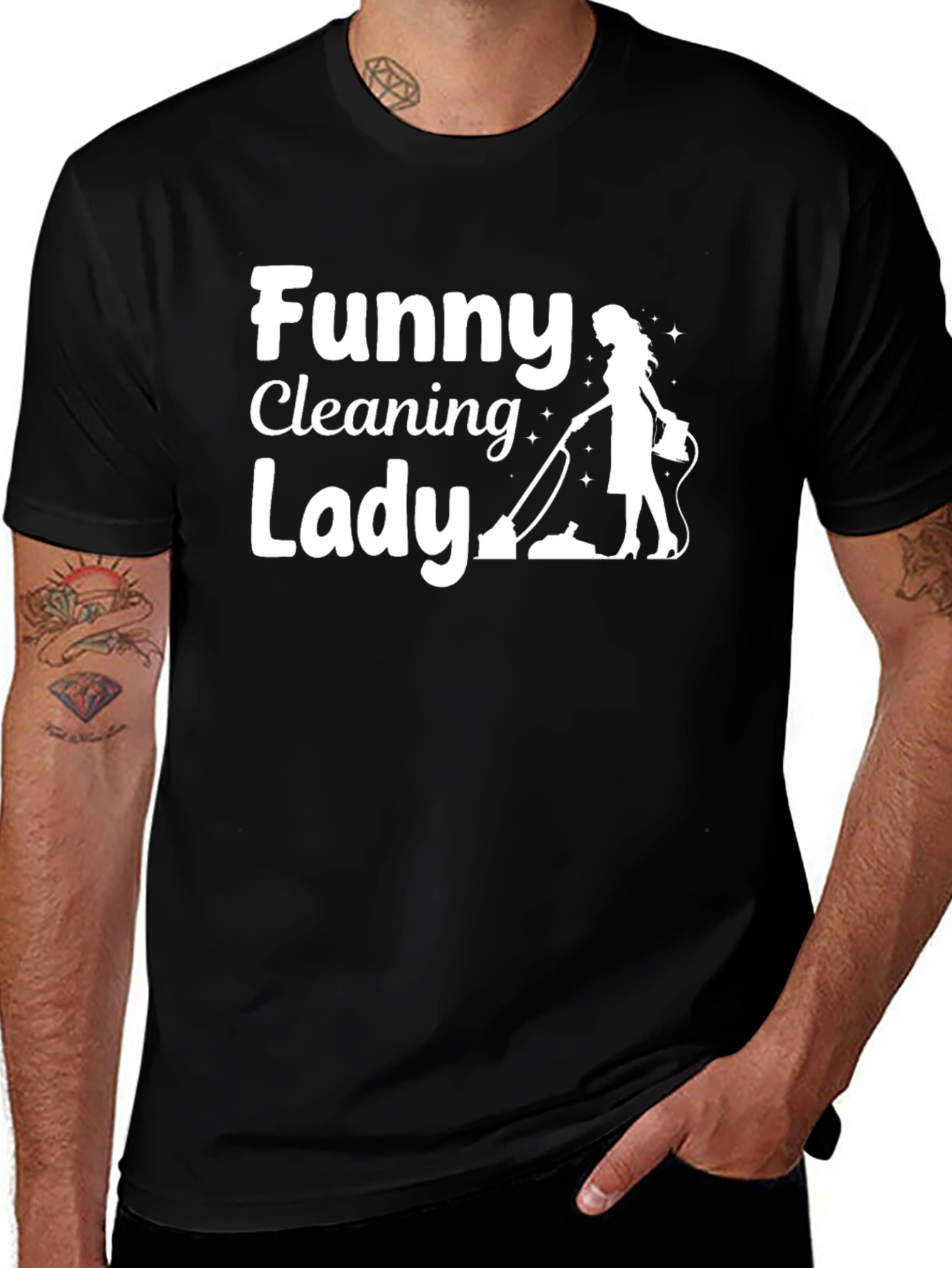 Variant 25 of Funny Cleaning Lady T-Shirt - Black Cotton Tee