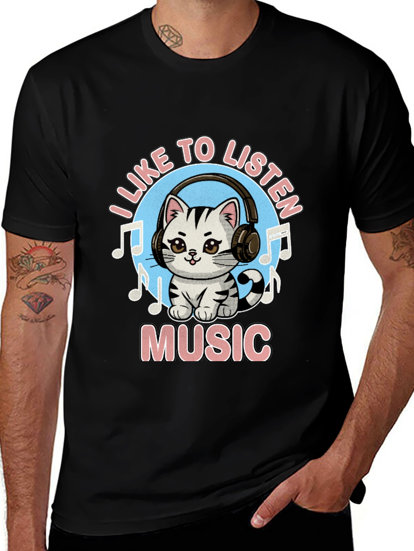 Variant 22 of I Like to Listen to Music Cat T-Shirt
