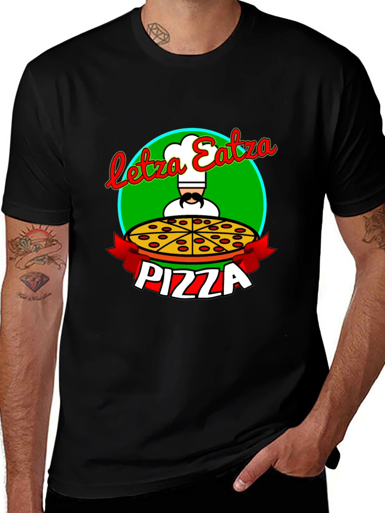 Variant 27 of Letza Eatza Pizza Graphic Tee - Black Crew Neck