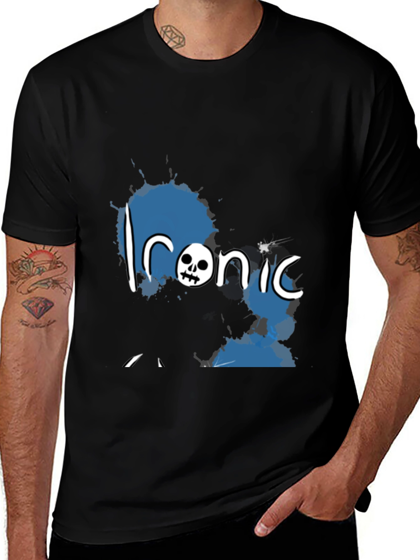 Variant 4 of Ironic Skull Graphic Black T-Shirt