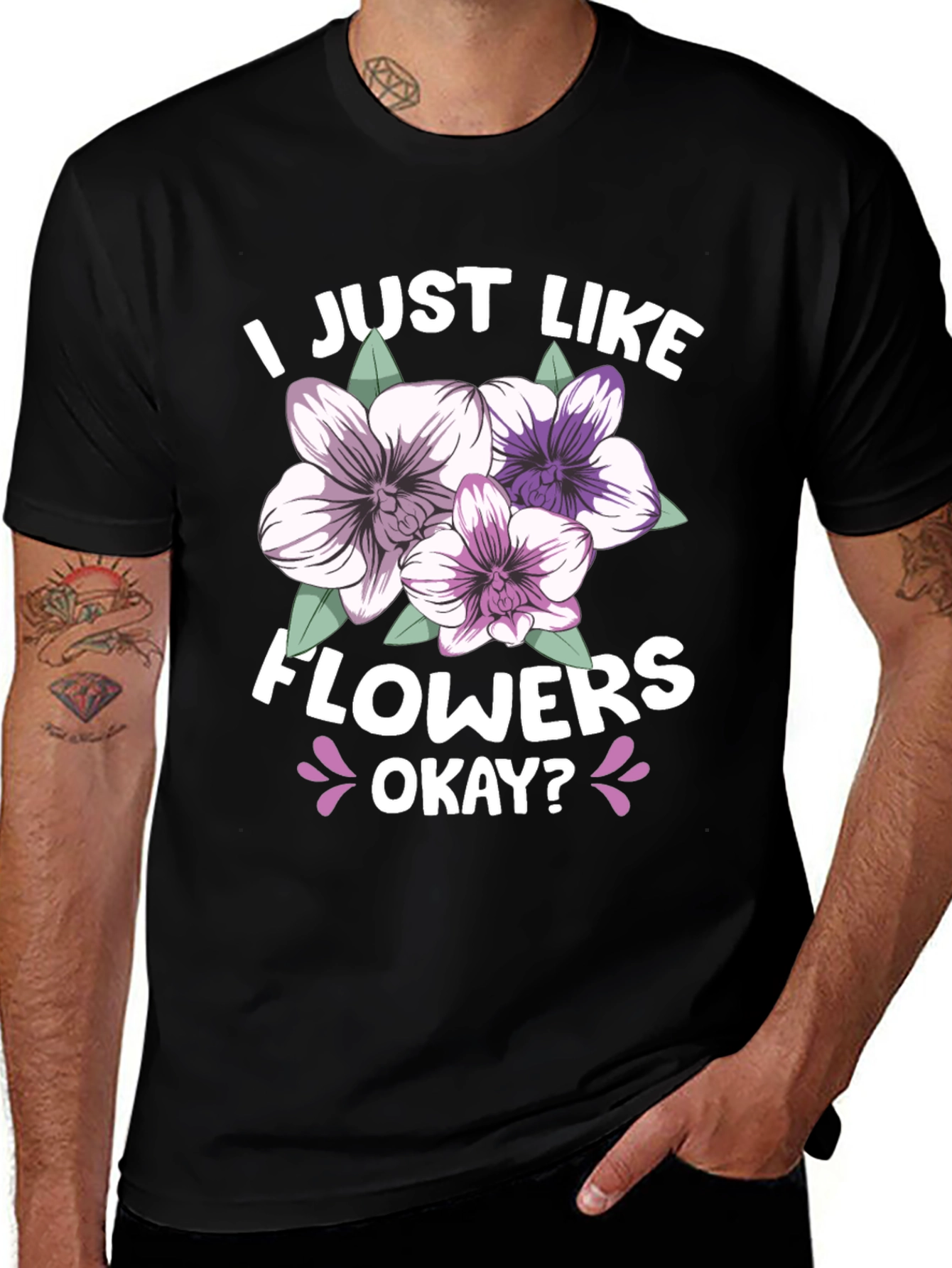 Variant 20 of I Just Like Flowers Okay? Black T-Shirt