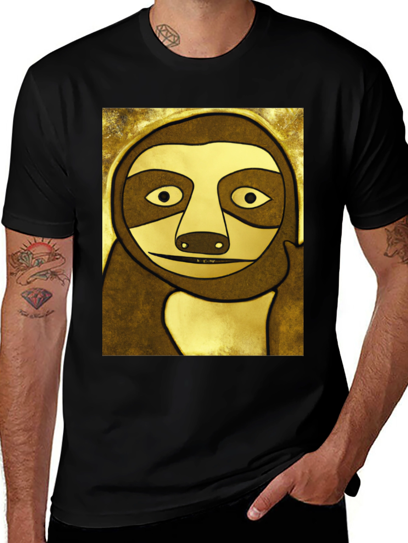 Variant 27 of Sloth Art Graphic Tee - Casual Black T-Shirt