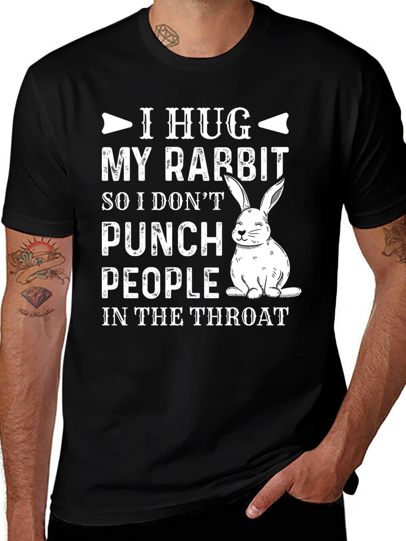 Variant 3 of I Hug My Rabbit Funny Graphic T-Shirt
