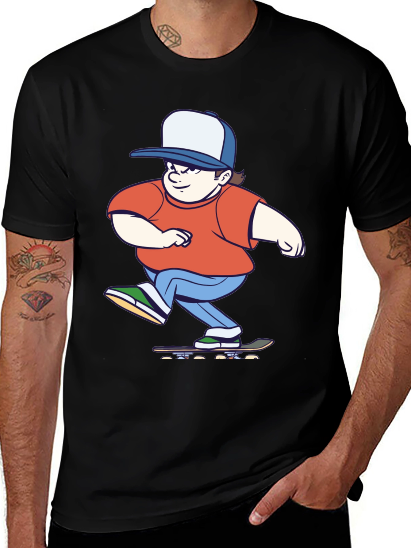 Variant 3 of Skater Cartoon Graphic T-Shirt - Black Cotton Tee