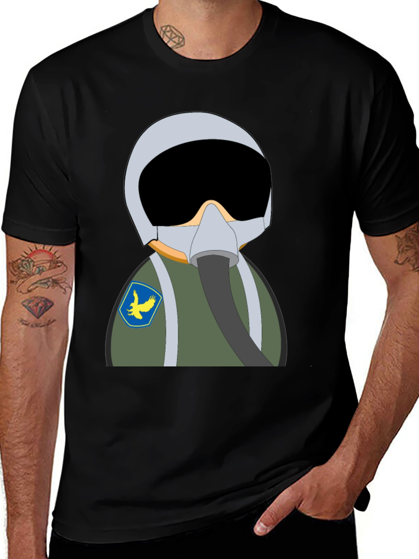 Variant 16 of Pilot Cartoon Graphic Black T-Shirt