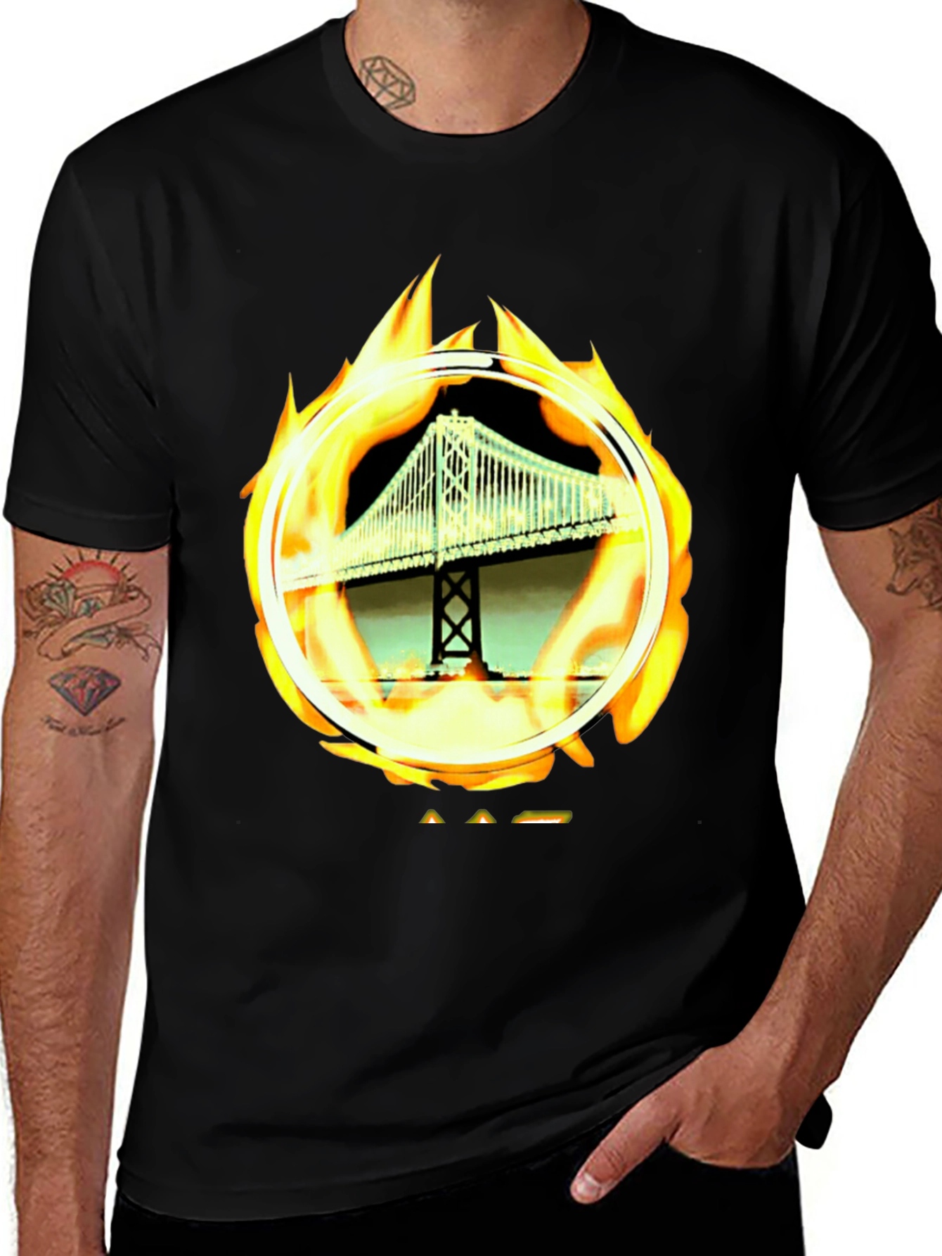 Variant 6 of Bridge on Fire Graphic Tee - Classic Black