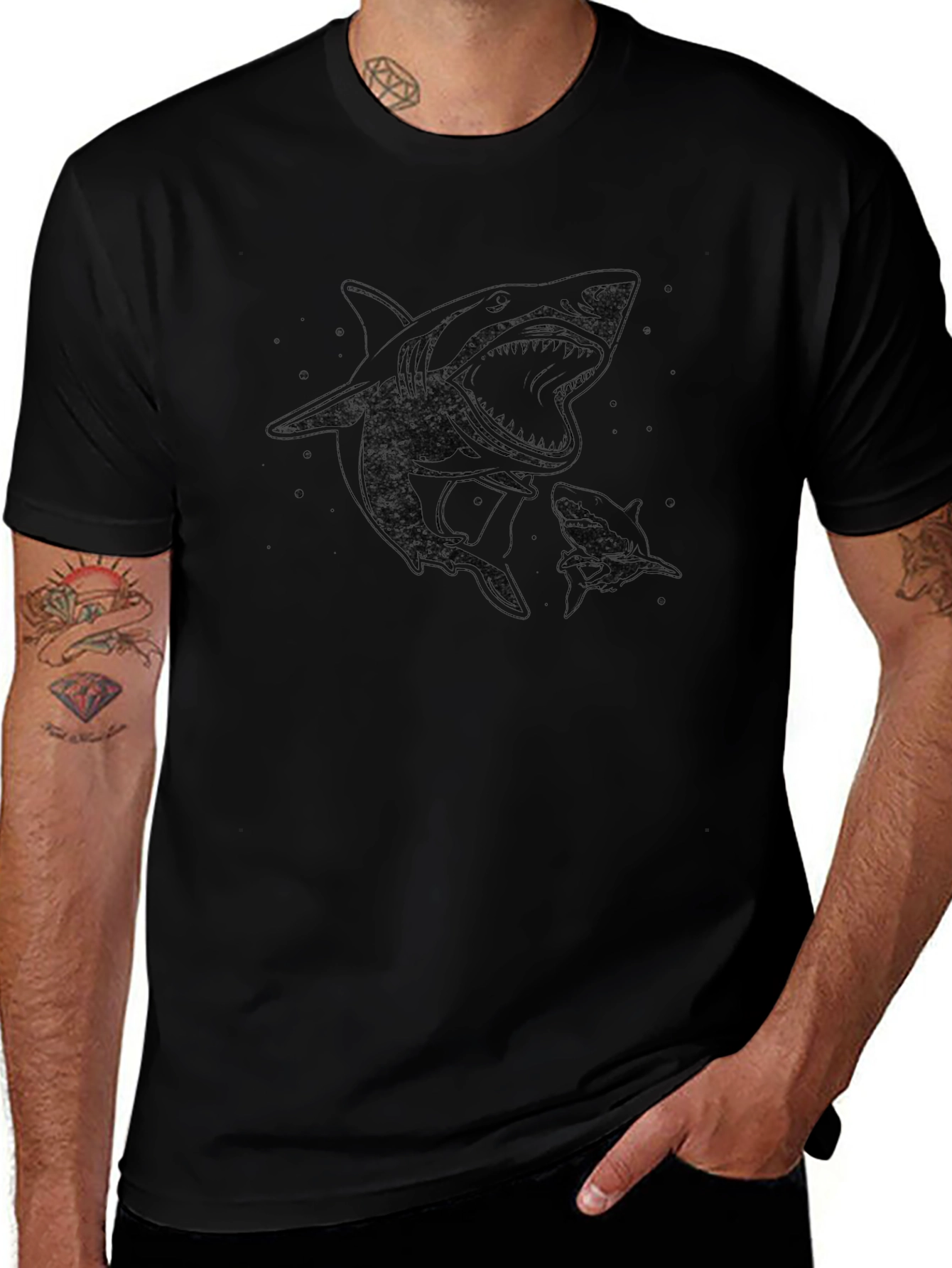 Shark Graphic Tee - Black Cotton Casual Shirt
