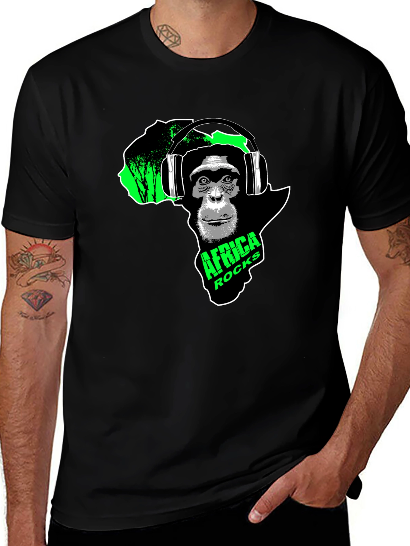 Variant 5 of Africa Rocks Chimpanzee Headphone Graphic Tee