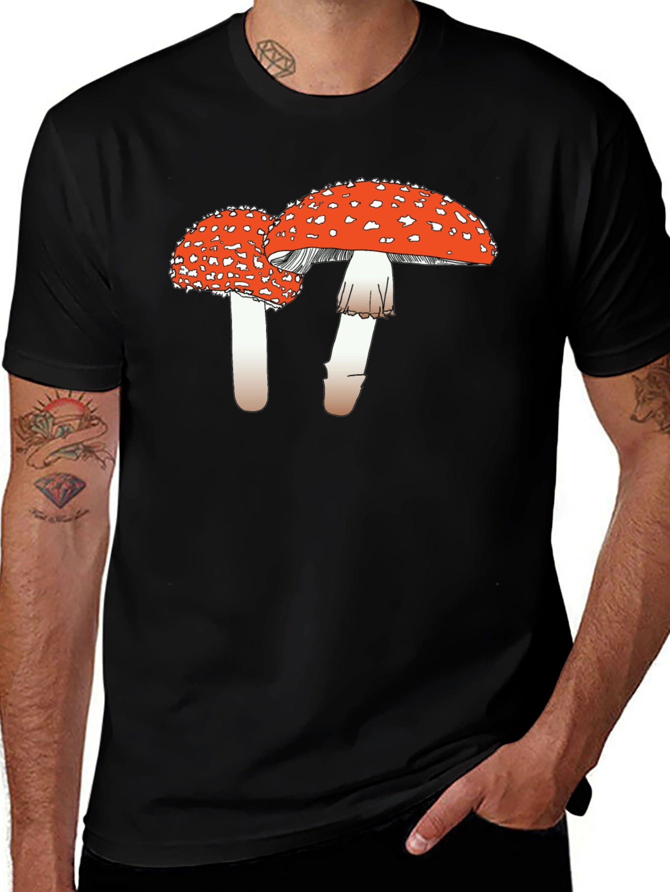 Variant 9 of Mushroom Graphic Black T-Shirt