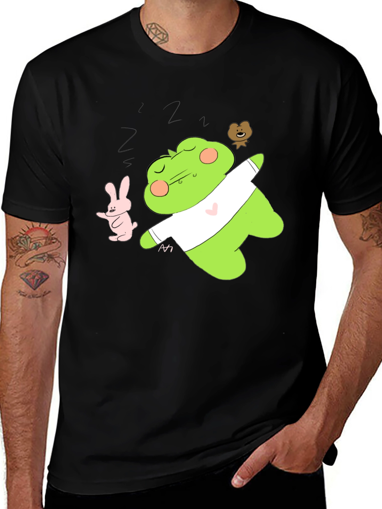 Variant 5 of Cute Cartoon Frog Graphic Black T-Shirt