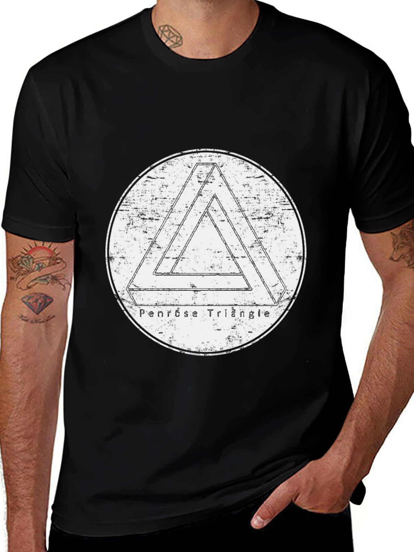 Variant 8 of Penrose Triangle Illusion Graphic Tee - Black
